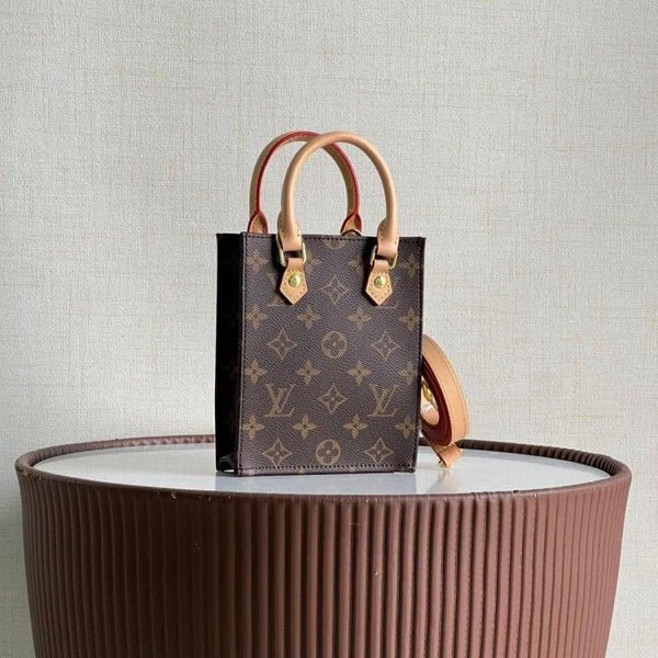 LV Monogram Petite Sac Plat Handbag Brown